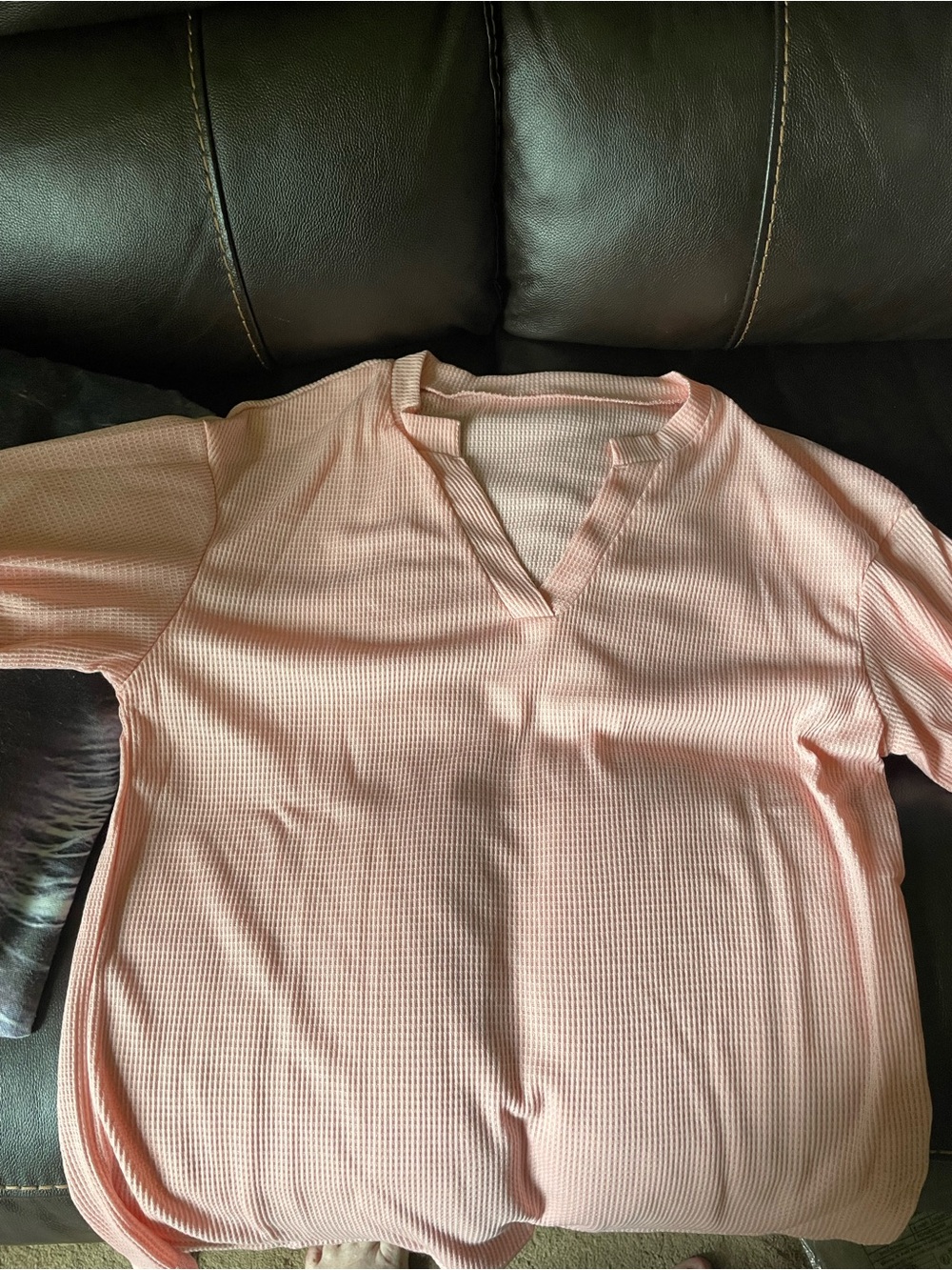 Light Pink Waffle Knit V-Neck Top